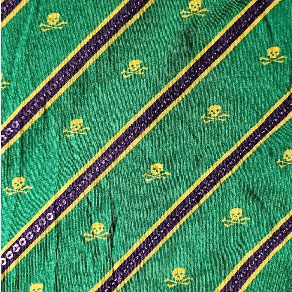 Ralph Lauren Girls Large 12-14 Green Sequin Stripe Skull Crossbones Shirt L/S
